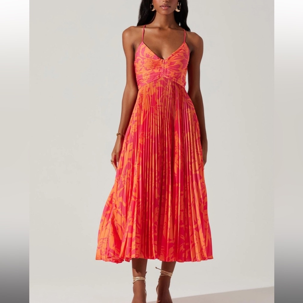 Astr Blythe Midi Dress Pink Coral